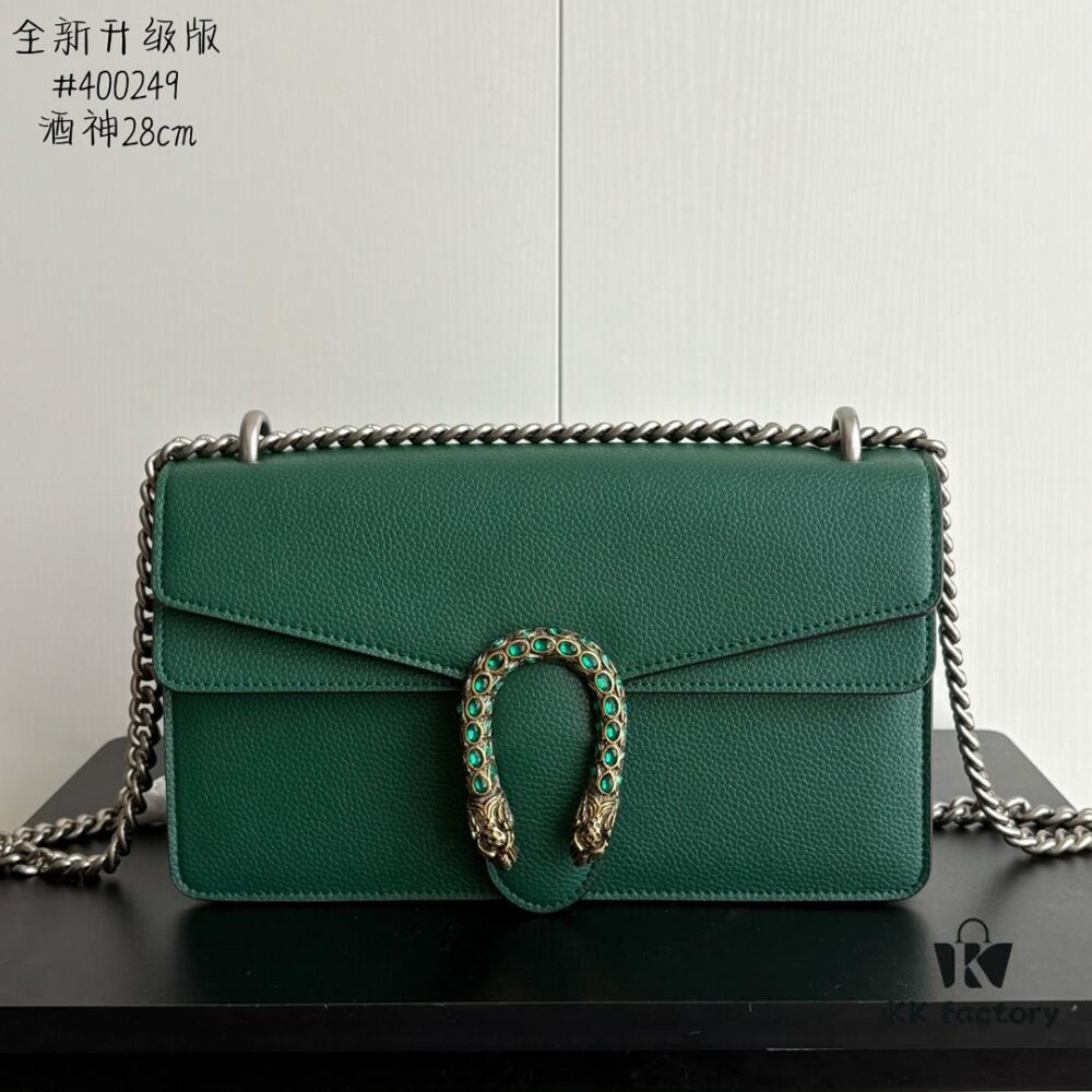 Newly Upgraded Version Real Shot # Green Full Leather Model 400249 Size 28×18×9cm