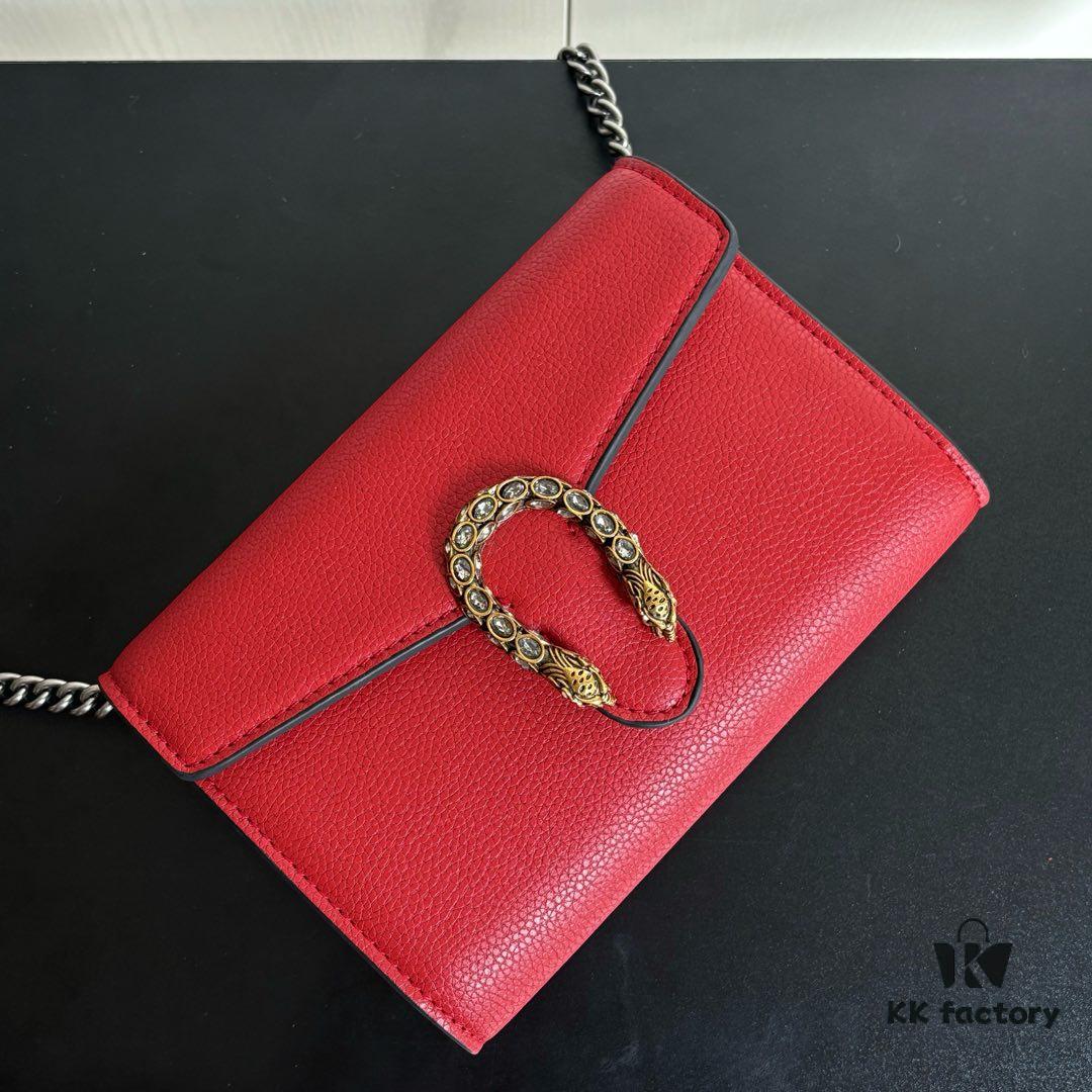 Authentic #With Box - GG Dionysus WOC Chain Mini Handbag / Wallet in Red Full Leather