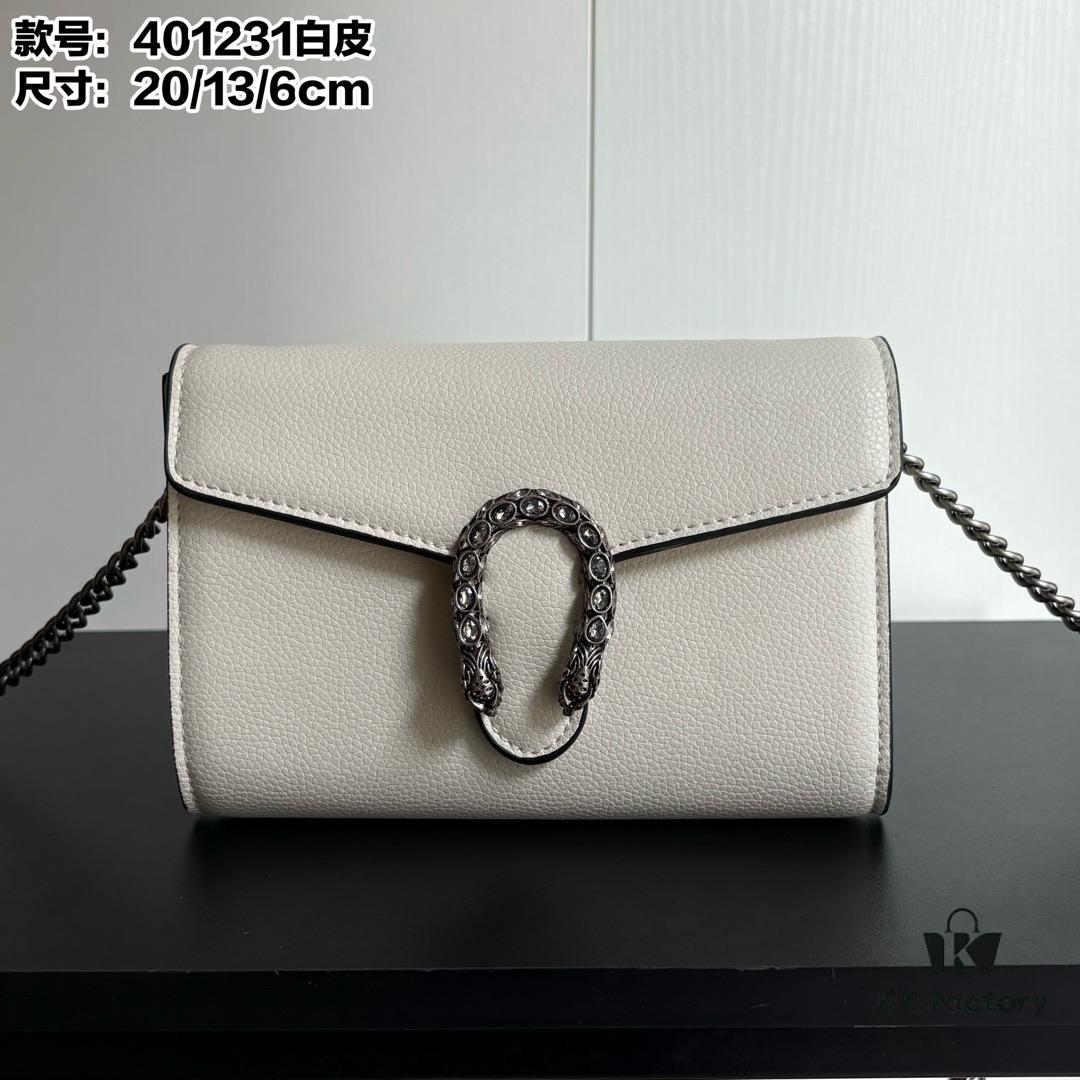 GG Dionysus WOC Chain Mini Handbag / Wallet in White Full Leather - Model No. 401231
