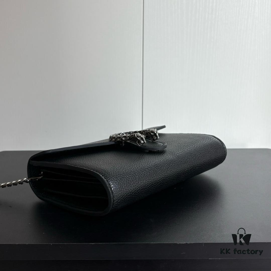 Real-shot #With Box - GG Dionysus WOC Chain Mini Handbag/Wallet in Black Full Leather with Horsehead Spur Closure and Flip Design