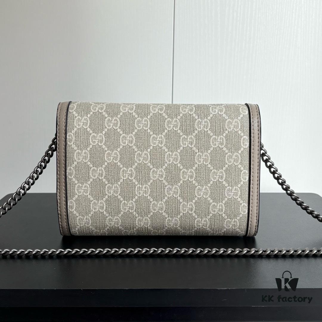 GG Dionysus WOC Chain Mini Handbag / Wallet in Oatmeal with Horsebit Closure and Flip Design