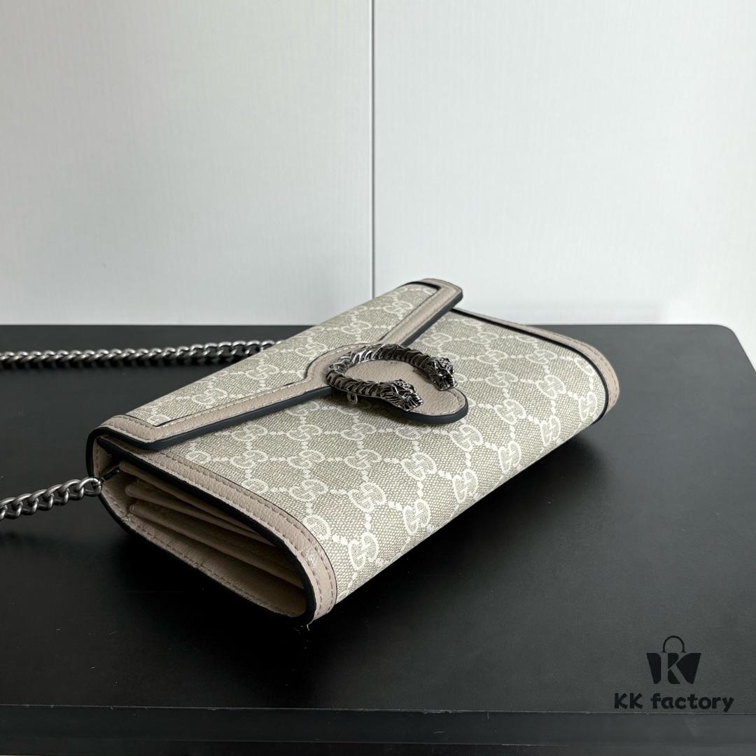 GG Dionysus WOC Chain Mini Handbag / Wallet in Oatmeal with Horsebit Closure and Flip Design