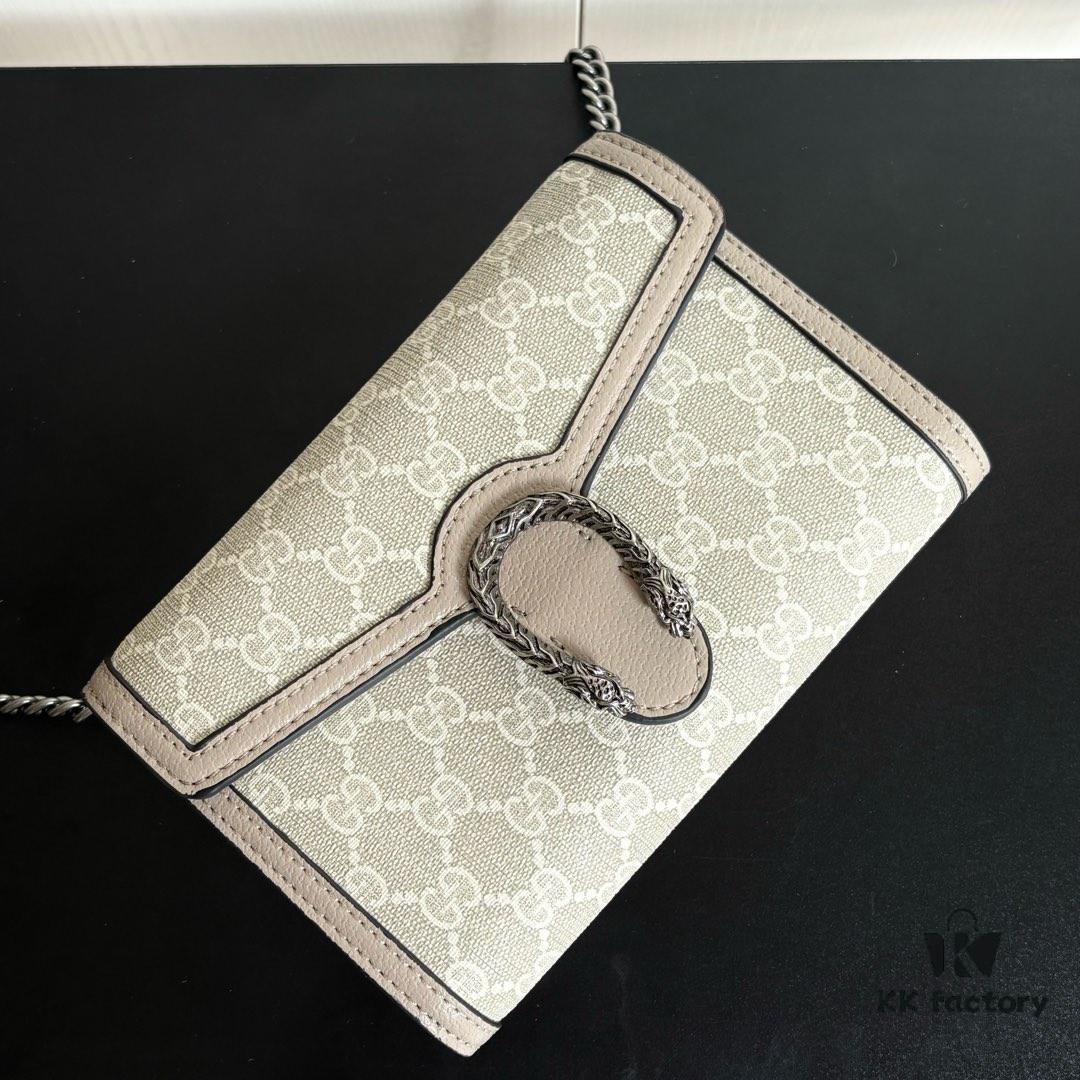 GG Dionysus WOC Chain Mini Handbag / Wallet in Oatmeal with Horsebit Closure and Flip Design