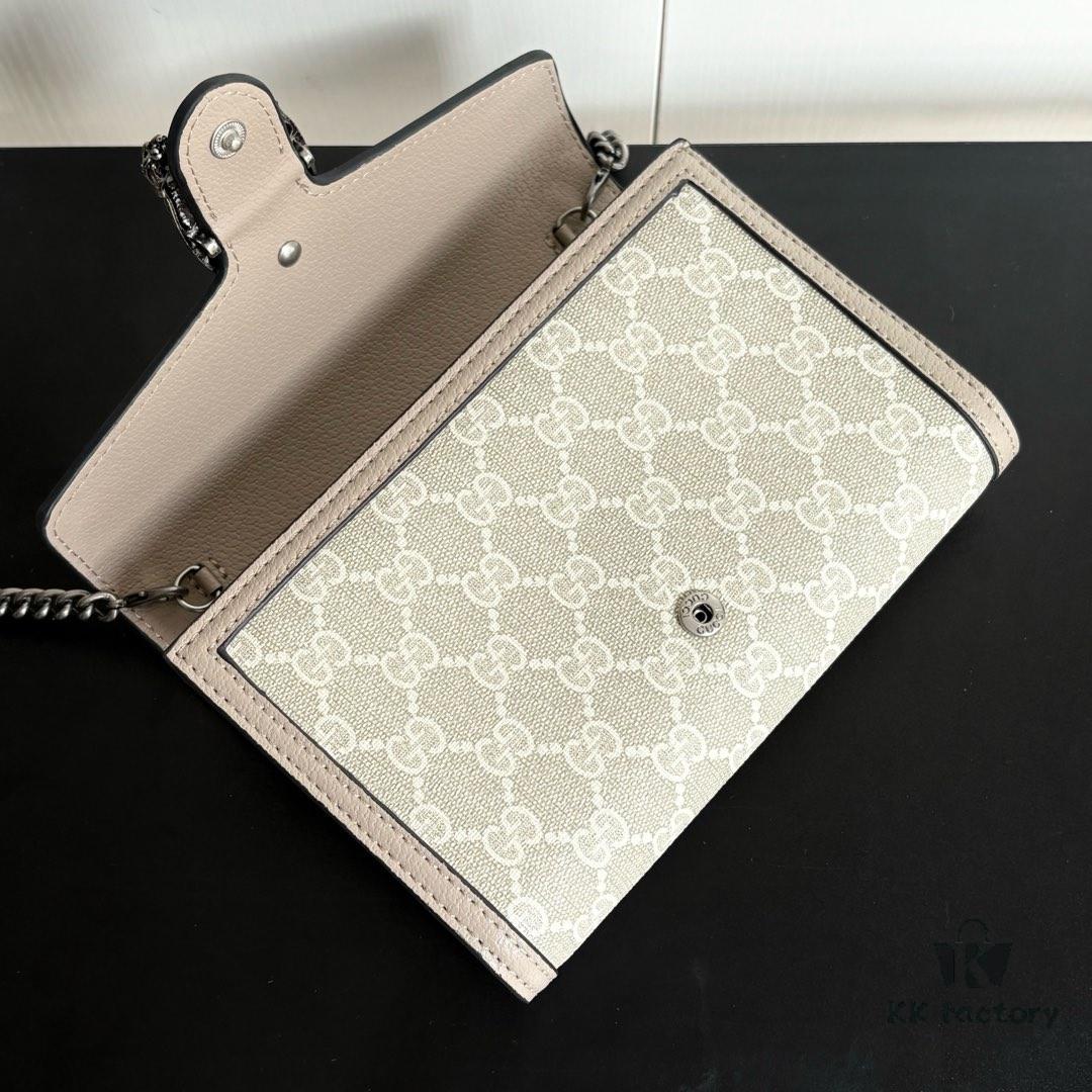 GG Dionysus WOC Chain Mini Handbag / Wallet in Oatmeal with Horsebit Closure and Flip Design