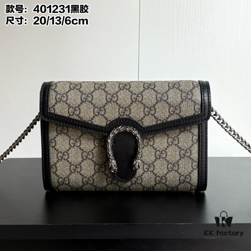 Gucci Dionysus WOC Chain Mini Handbag / Wallet with Tiger Head Spur Closure and Flip Design