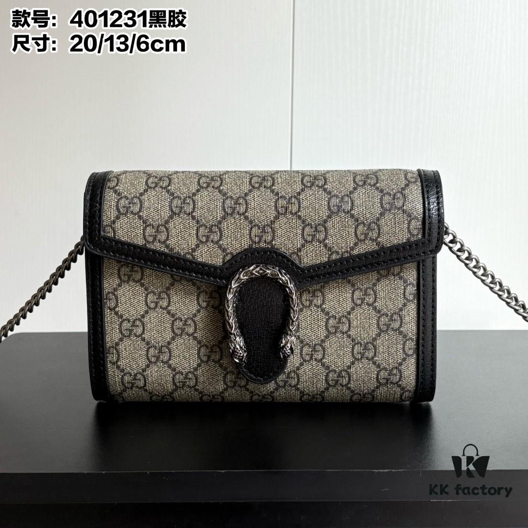 Gucci Dionysus WOC Chain Mini Handbag / Wallet with Tiger Head Spur Closure and Flip Design