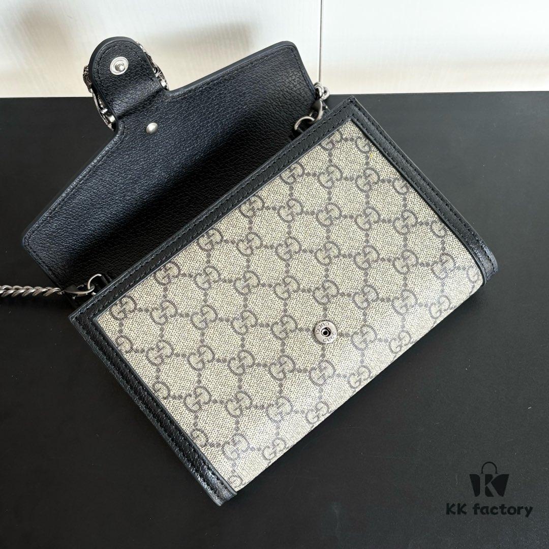 Gucci Dionysus WOC Chain Mini Handbag / Wallet with Tiger Head Spur Closure and Flip Design