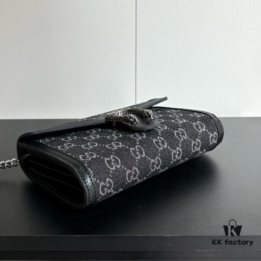 Authentic #With Box - GG Dionysus WOC Chain Mini Handbag / Wallet in Black Denim, Style No. 401231, 20×13×6cm