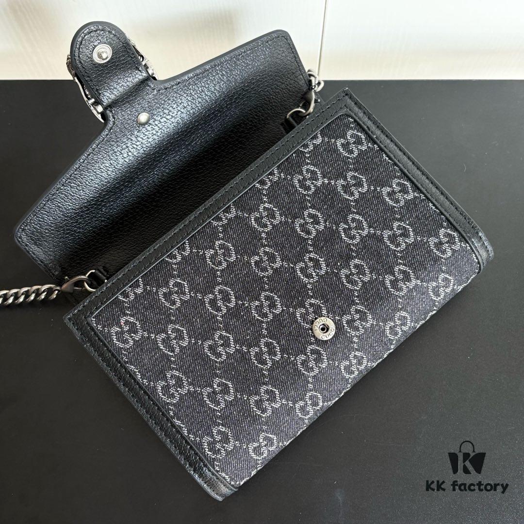 Authentic #With Box - GG Dionysus WOC Chain Mini Handbag / Wallet in Black Denim, Style No. 401231, 20×13×6cm