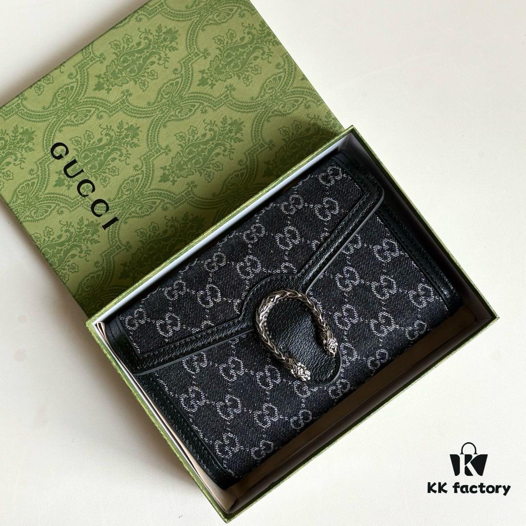 Authentic #With Box - GG Dionysus WOC Chain Mini Handbag / Wallet in Black Denim, Style No. 401231, 20×13×6cm