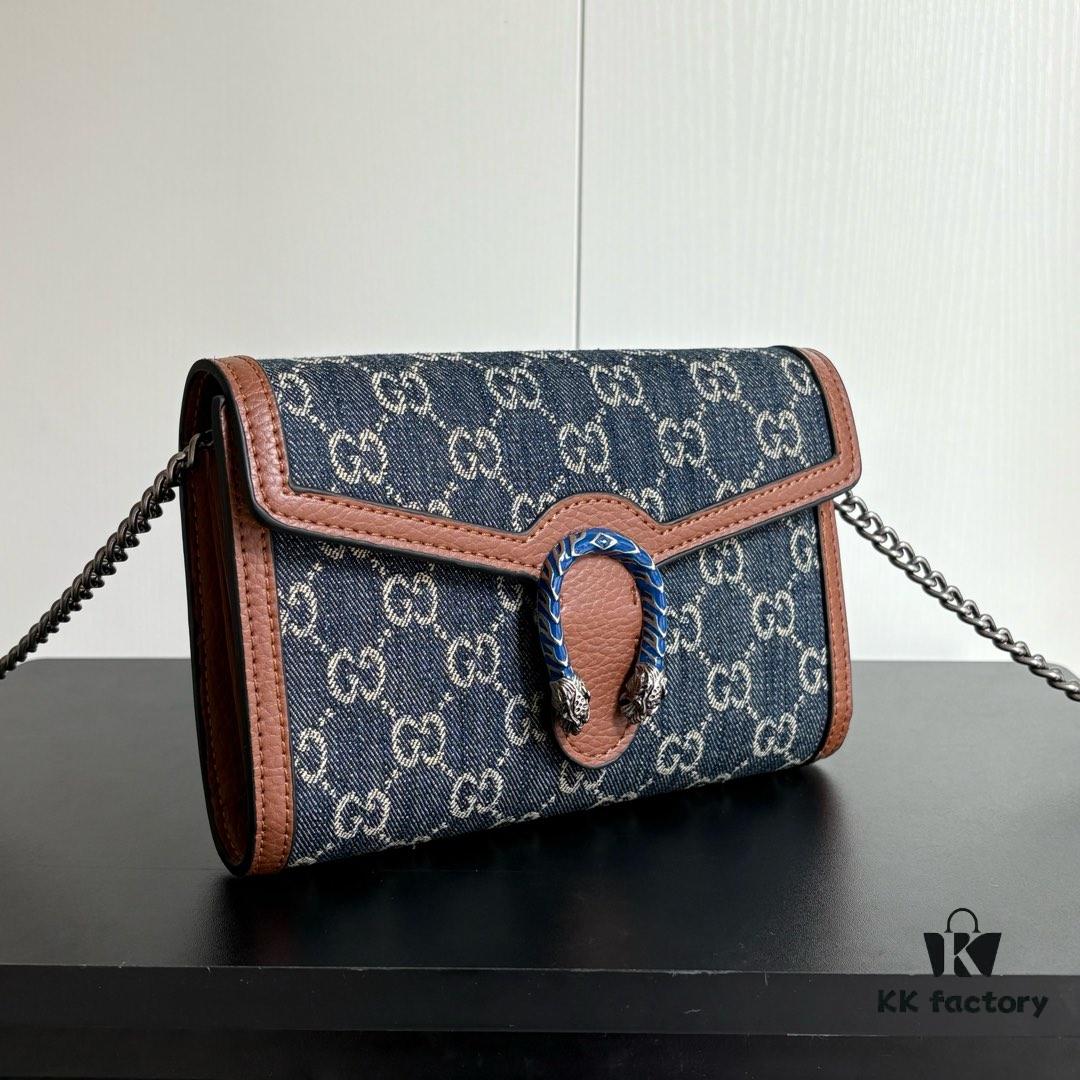 Authentic #With Box - GG Dionysus WOC Chain Mini Handbag/Wallet in Blue Denim, Style No. 401231, Size: 20×13×6cm