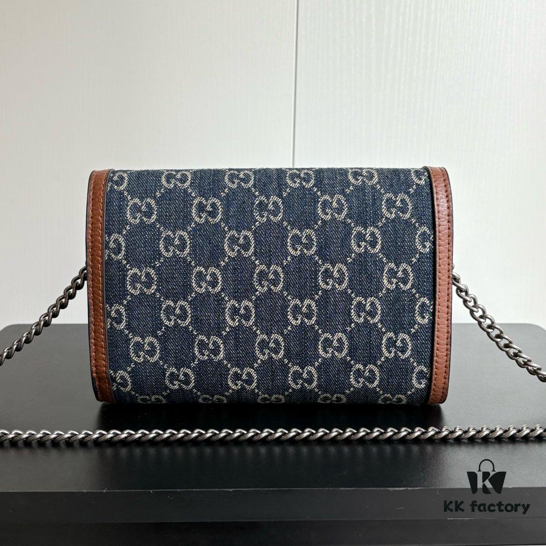 Authentic #With Box - GG Dionysus WOC Chain Mini Handbag/Wallet in Blue Denim, Style No. 401231, Size: 20×13×6cm