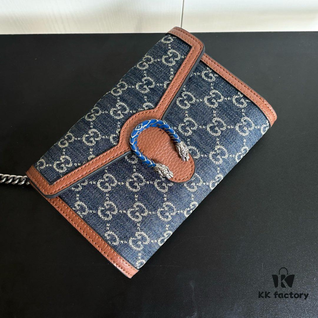 Authentic #With Box - GG Dionysus WOC Chain Mini Handbag/Wallet in Blue Denim, Style No. 401231, Size: 20×13×6cm