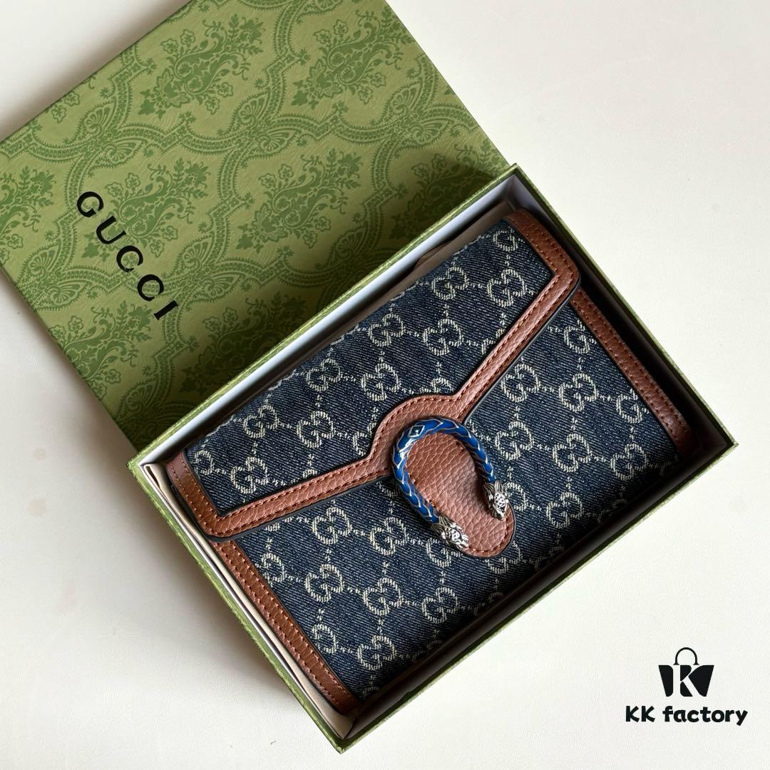 Authentic #With Box - GG Dionysus WOC Chain Mini Handbag/Wallet in Blue Denim, Style No. 401231, Size: 20×13×6cm