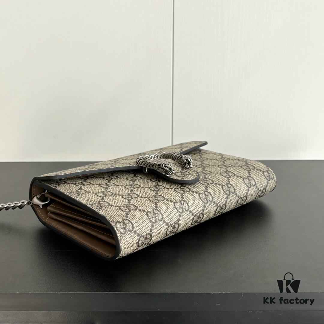 GG Dionysus WOC Chain Mini Handbag / Wallet with Khaki Lining, Horsehead Stirrup Closure and Flip Design