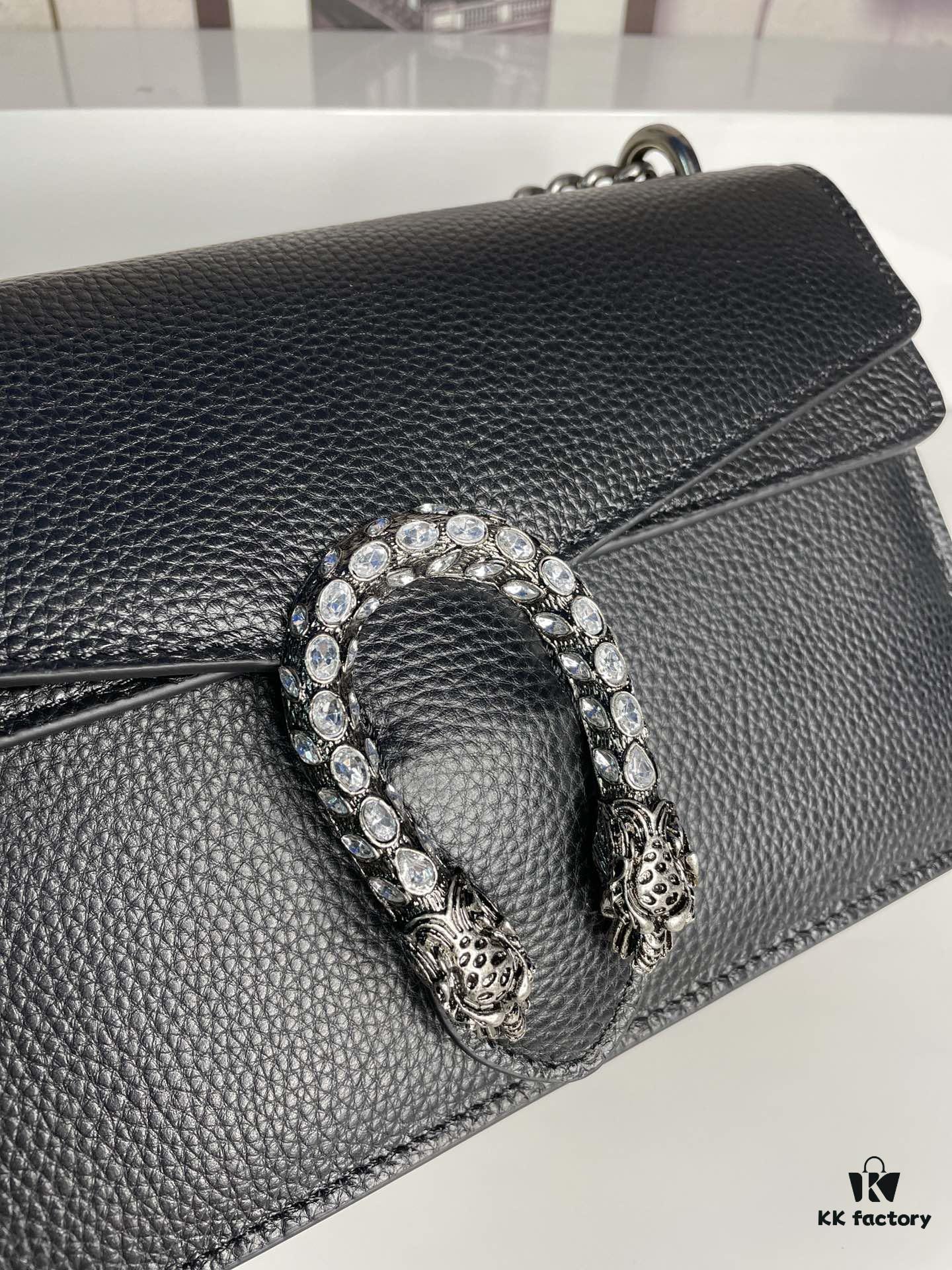 Crinkled Leather with Double Tiger Head Clasp Inspired by the Greek Mythology of Dionysus, Dual Flap Pockets, Handheld or Crossbody Bag, Model: 400249, Size: 28x15x7