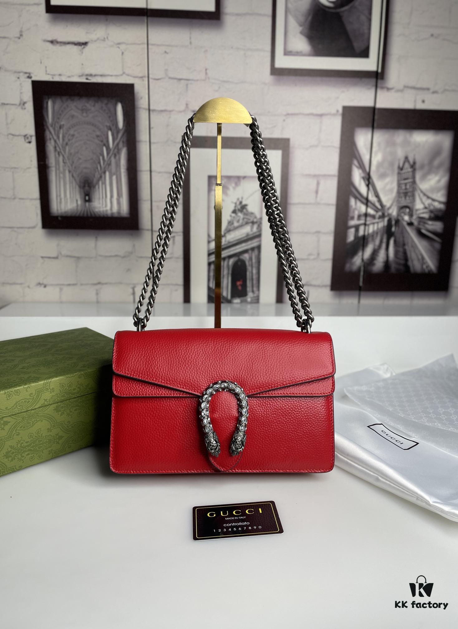 Crinkled Leather with Double Tiger Head Clasp Inspired by the Greek Myth of Dionysus, Dual Flap Pockets, Handheld or Crossbody Bag, Model: 400249, Size: 28x15x7