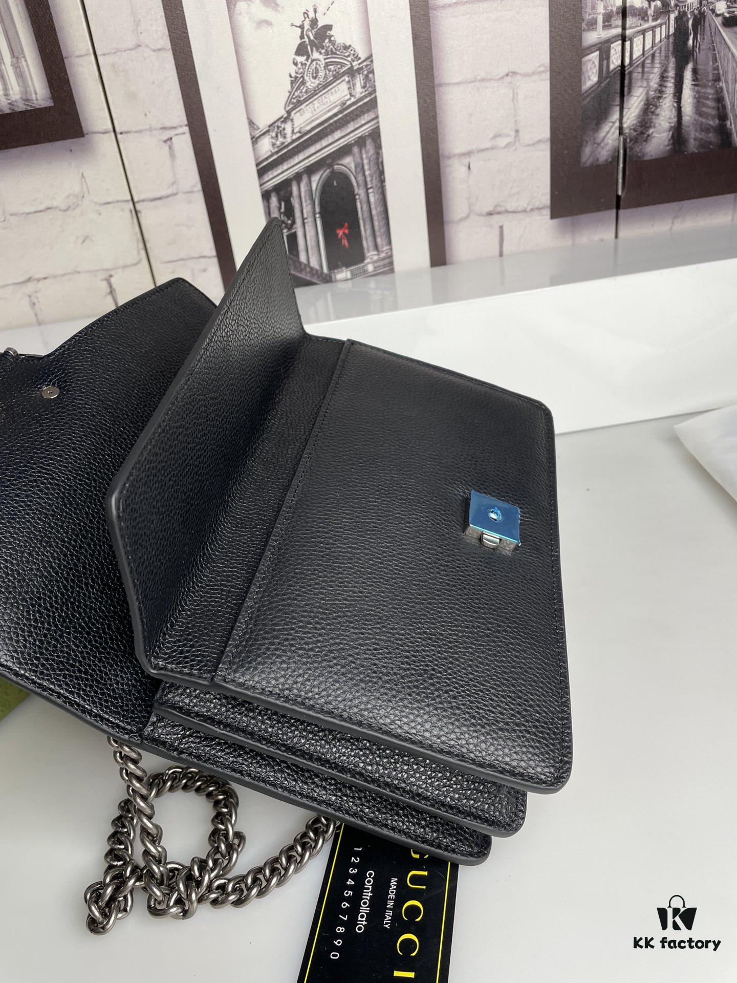 Crinkled Leather with Double Tiger Head Clasp Inspired by the Greek Mythology of Dionysus, Dual Flap Pockets, Handheld or Crossbody Bag, Model: 400249, Size: 28x15x7