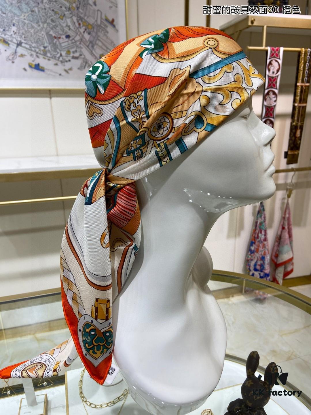 Luxury Custom Sweet Harness Double-Sided 90cm Silk Scarf, 100% Premium 18 Momme Twill Silk, Top Craftsmanship, High-End Fashion Accessory