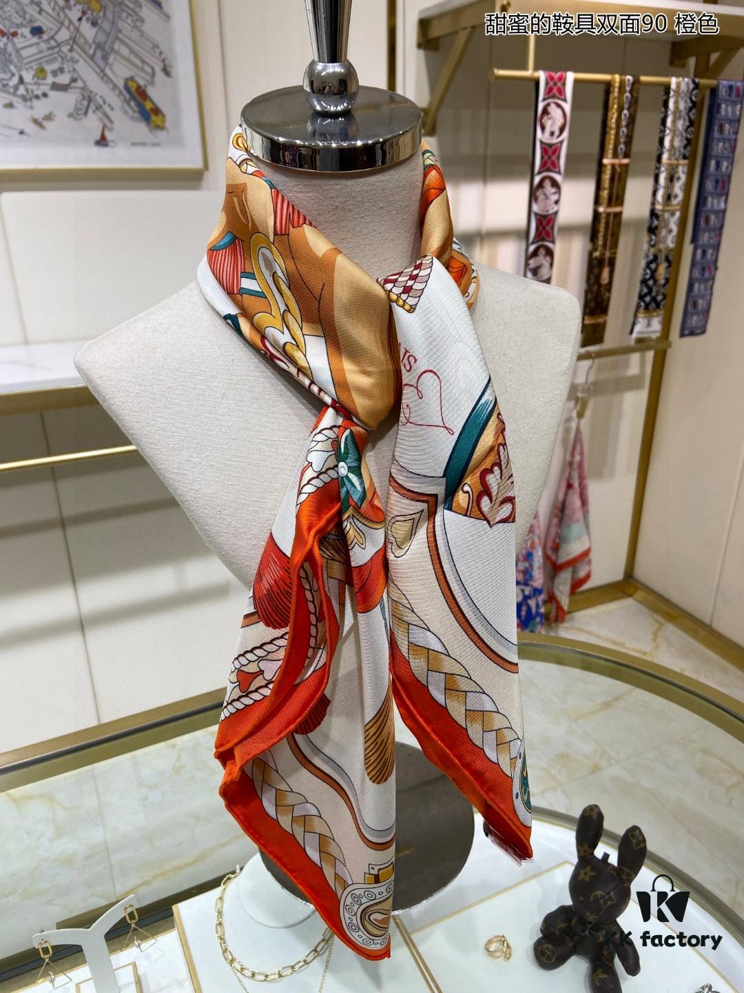 Luxury Custom Sweet Harness Double-Sided 90cm Silk Scarf, 100% Premium 18 Momme Twill Silk, Top Craftsmanship, High-End Fashion Accessory