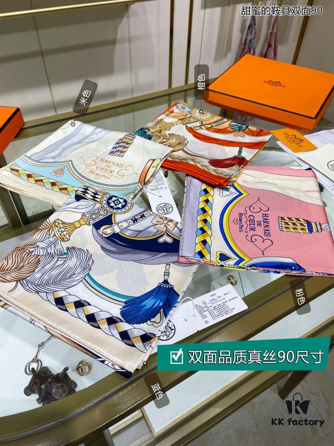 Luxury Custom Sweet Harness Double-Sided 90cm Silk Scarf, 100% Premium 18 Momme Twill Silk, Top Craftsmanship, High-End Fashion Accessory