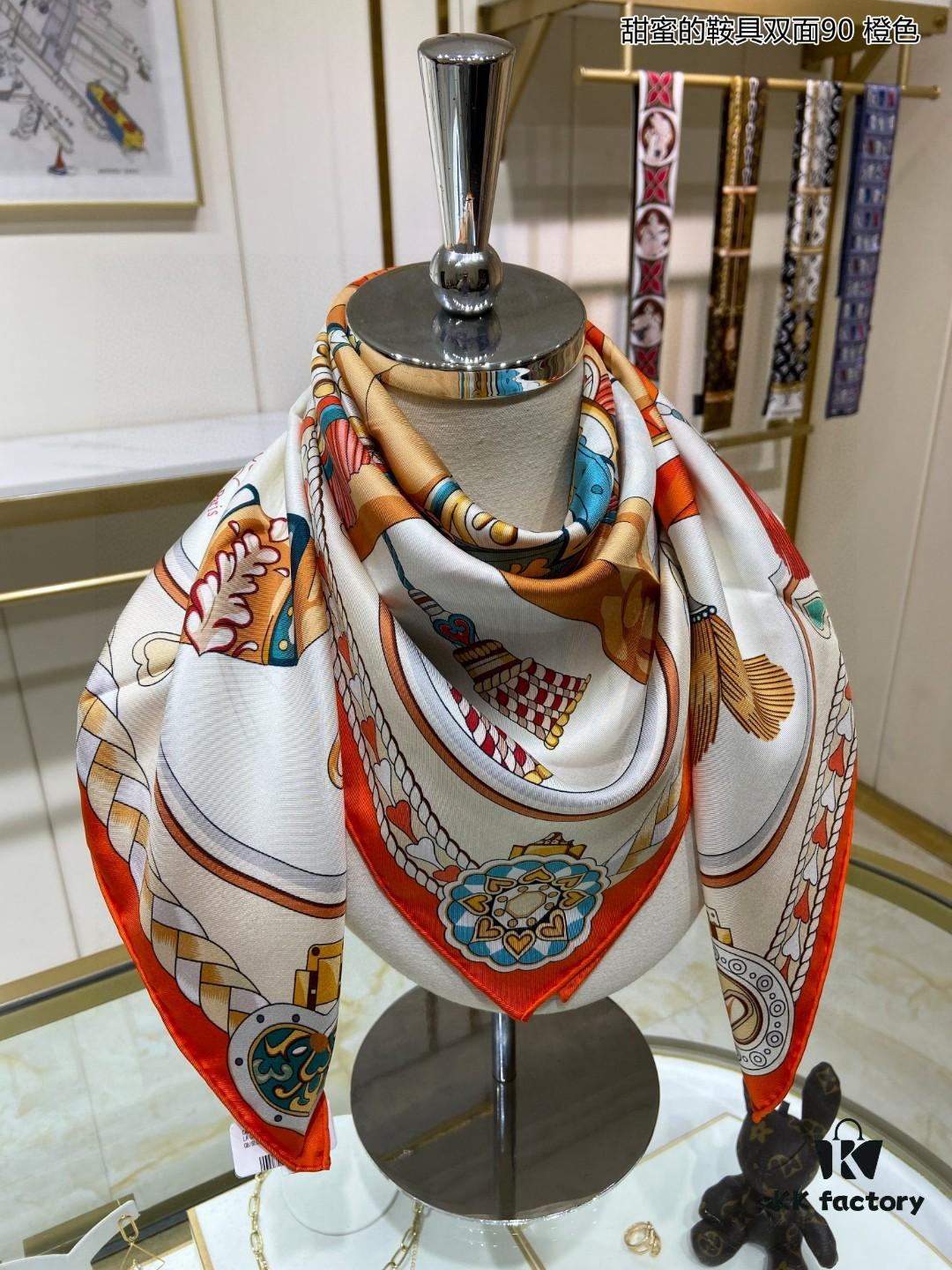 Luxury Custom Sweet Harness Double-Sided 90cm Silk Scarf, 100% Premium 18 Momme Twill Silk, Top Craftsmanship, High-End Fashion Accessory