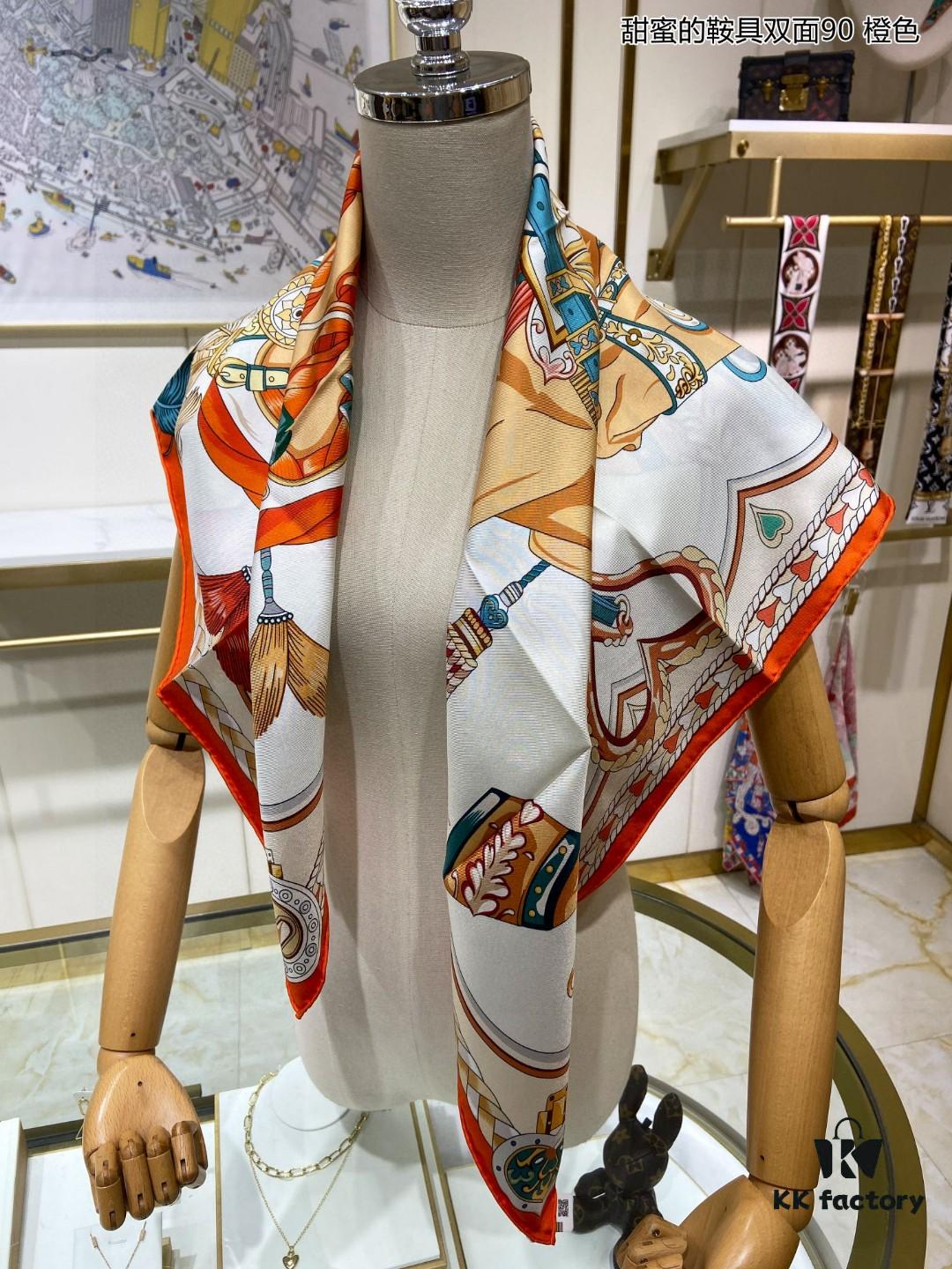 Luxury Custom Sweet Harness Double-Sided 90cm Silk Scarf, 100% Premium 18 Momme Twill Silk, Top Craftsmanship, High-End Fashion Accessory