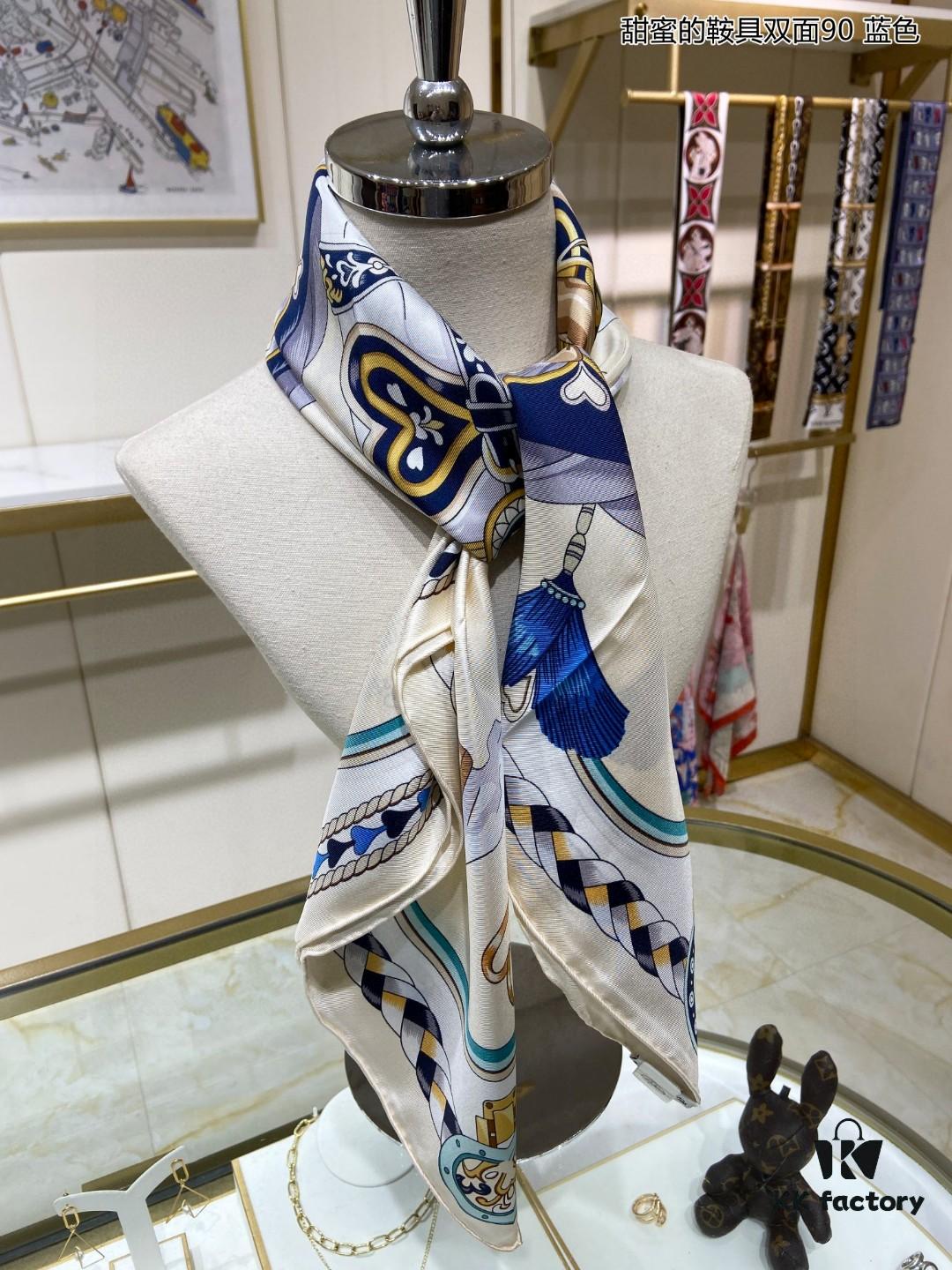 Luxury Custom Sweet Harness Double-Sided 90 Silk Scarf