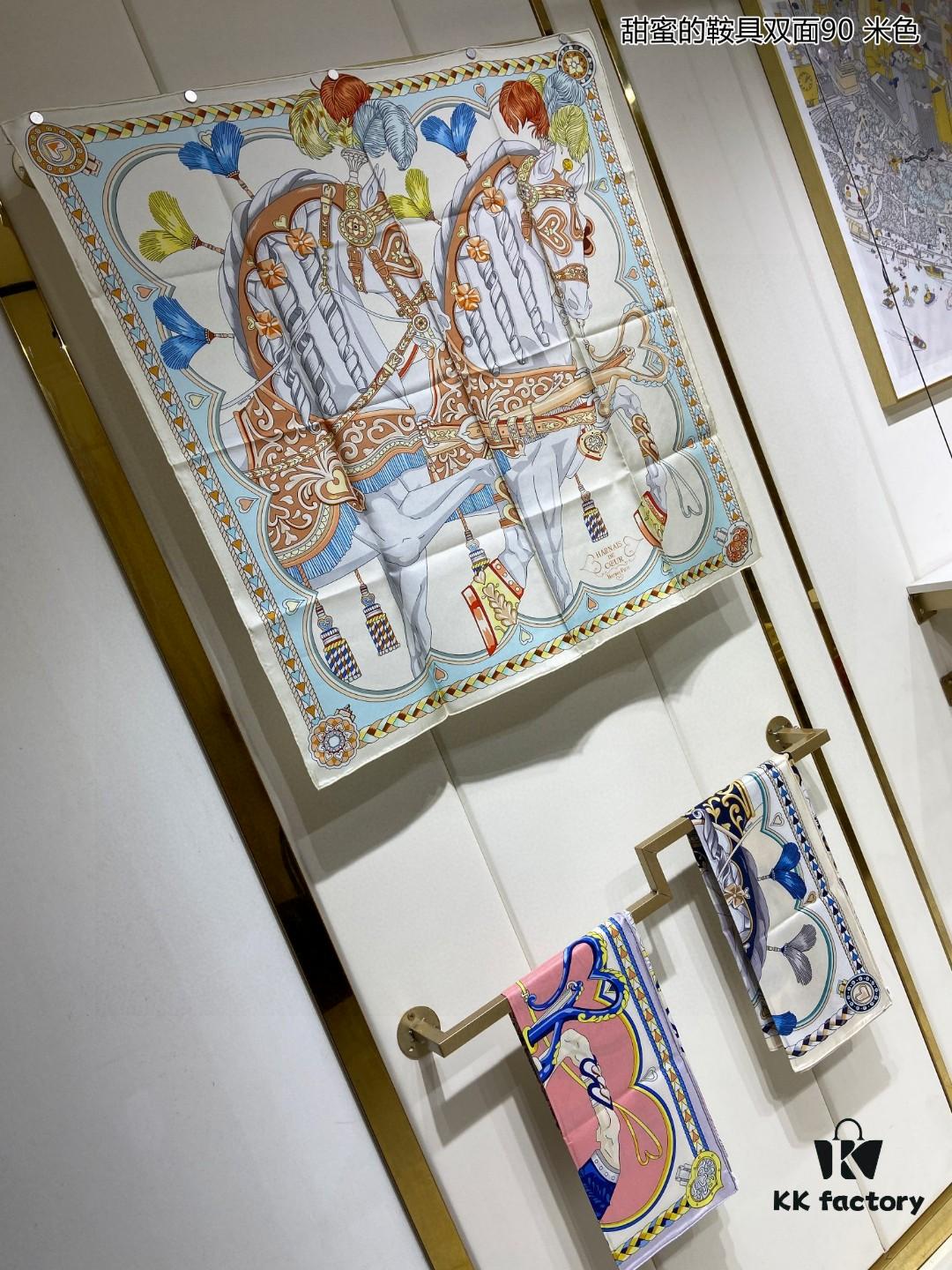 Luxury Custom Sweet Harness Double-Sided 90 Silk Scarf, 100% Premium 18 Momme Twill Silk, 90cm x 90cm