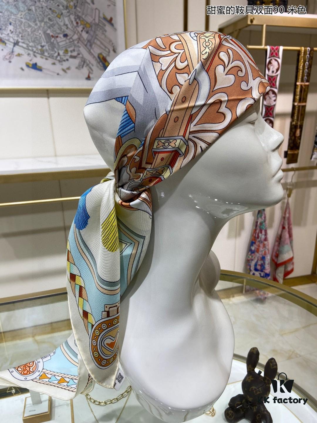 Luxury Custom Sweet Harness Double-Sided 90 Silk Scarf, 100% Premium 18 Momme Twill Silk, 90cm x 90cm