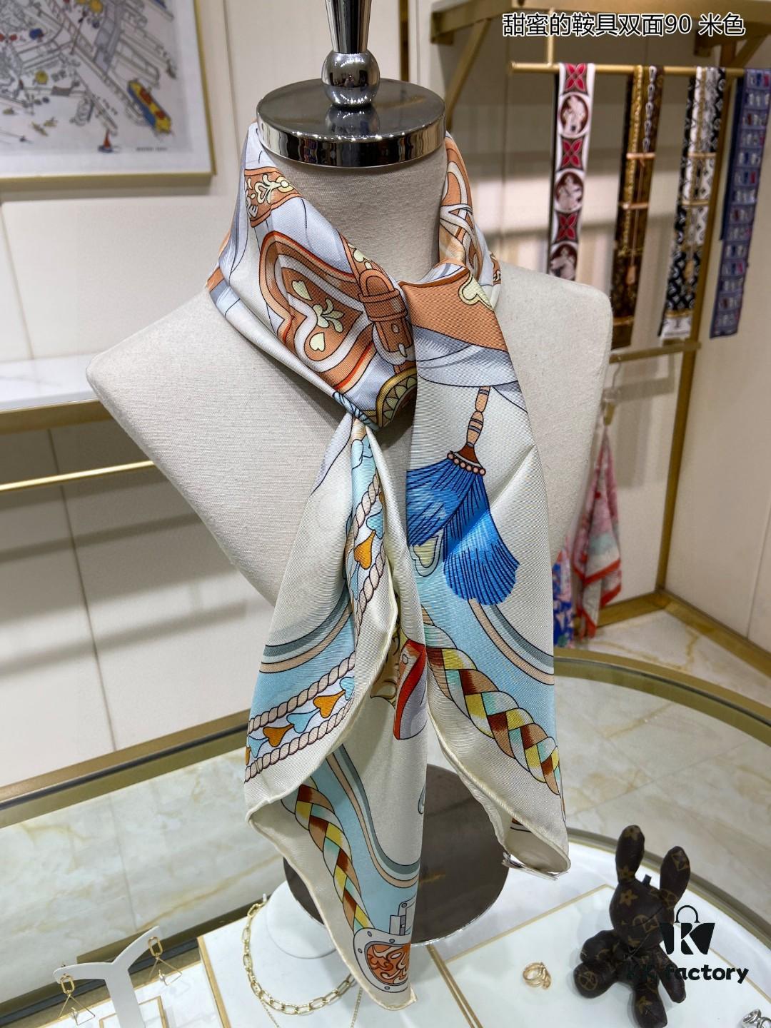 Luxury Custom Sweet Harness Double-Sided 90 Silk Scarf, 100% Premium 18 Momme Twill Silk, 90cm x 90cm