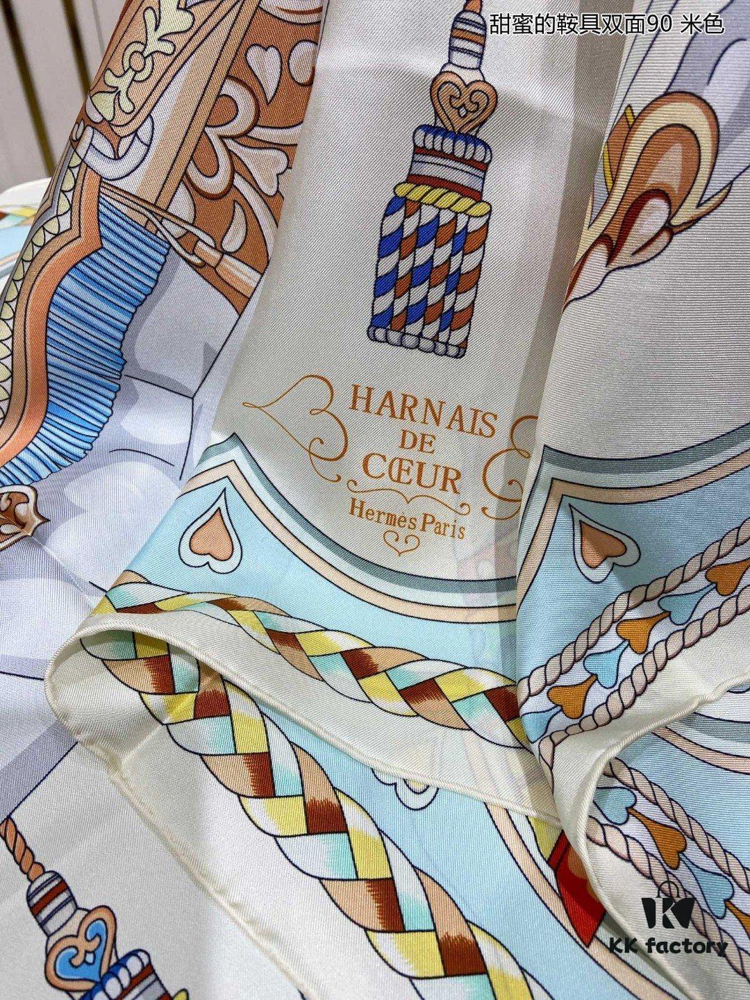 Luxury Custom Sweet Harness Double-Sided 90 Silk Scarf, 100% Premium 18 Momme Twill Silk, 90cm x 90cm