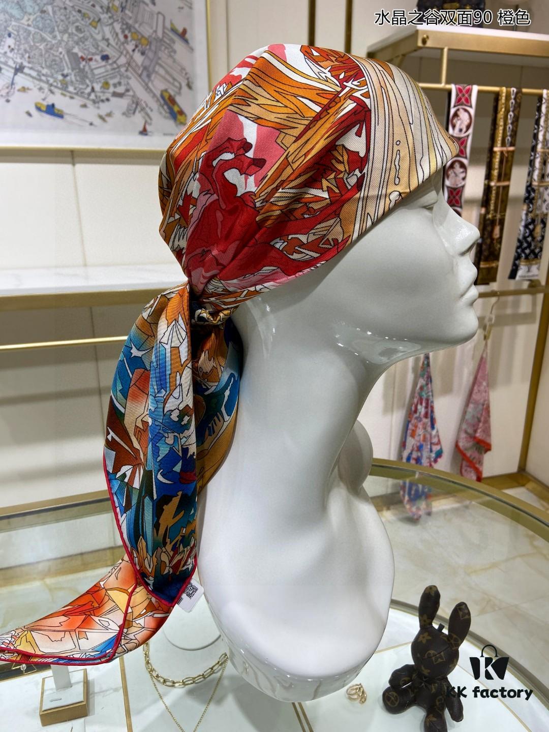 Luxury Custom Crystal Valley Double-Sided 90 Silk Scarf