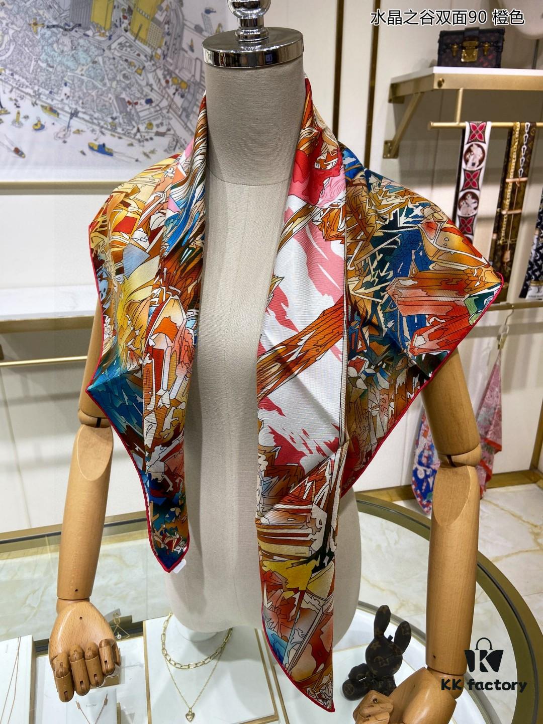 Luxury Custom Crystal Valley Double-Sided 90 Silk Scarf