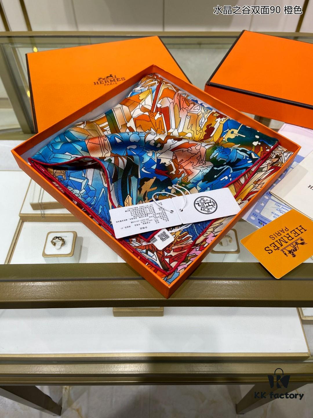 Luxury Custom Crystal Valley Double-Sided 90 Silk Scarf