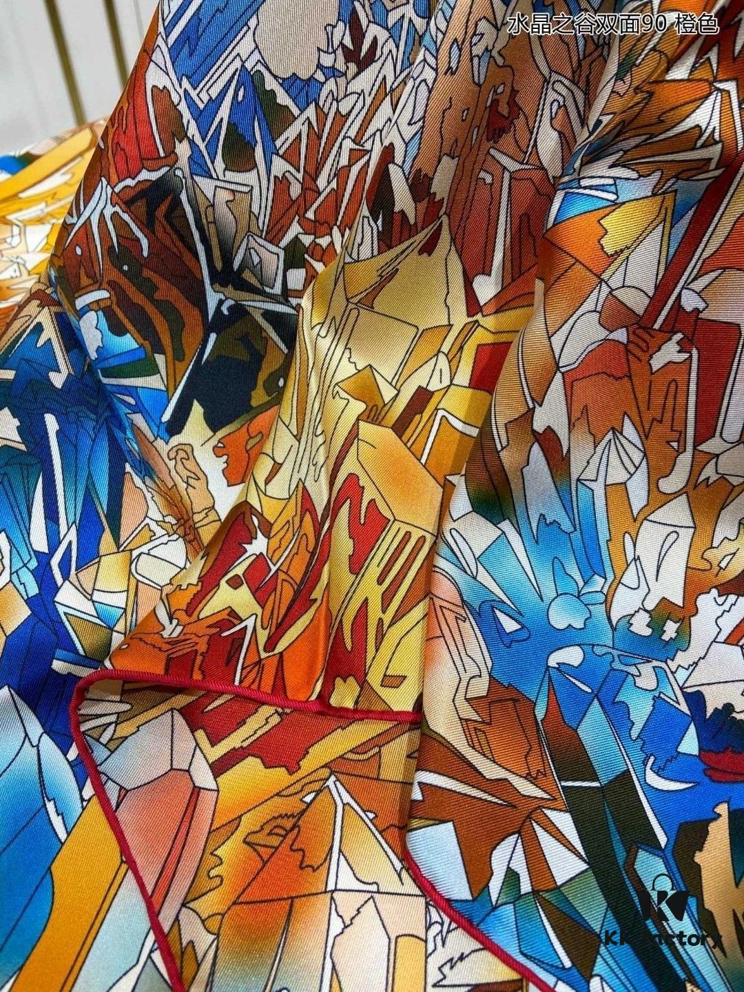 Luxury Custom Crystal Valley Double-Sided 90 Silk Scarf