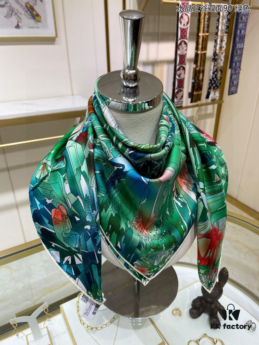 Luxury Custom Crystal Valley Double-Sided 90 Silk Scarf
