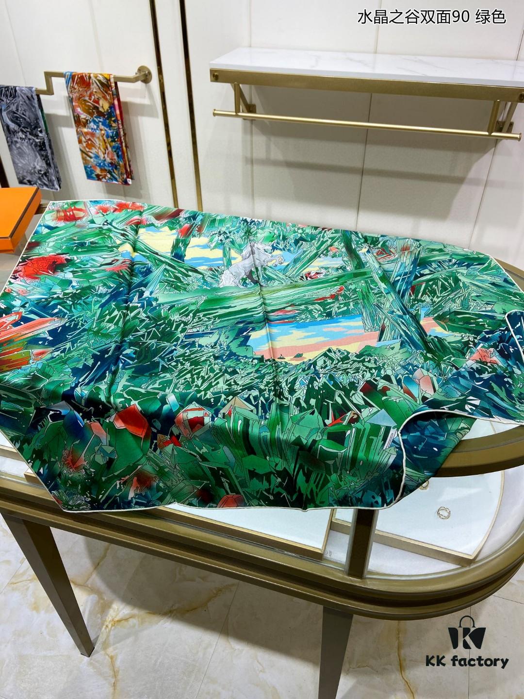 Luxury Custom Crystal Valley Double-Sided 90 Silk Scarf