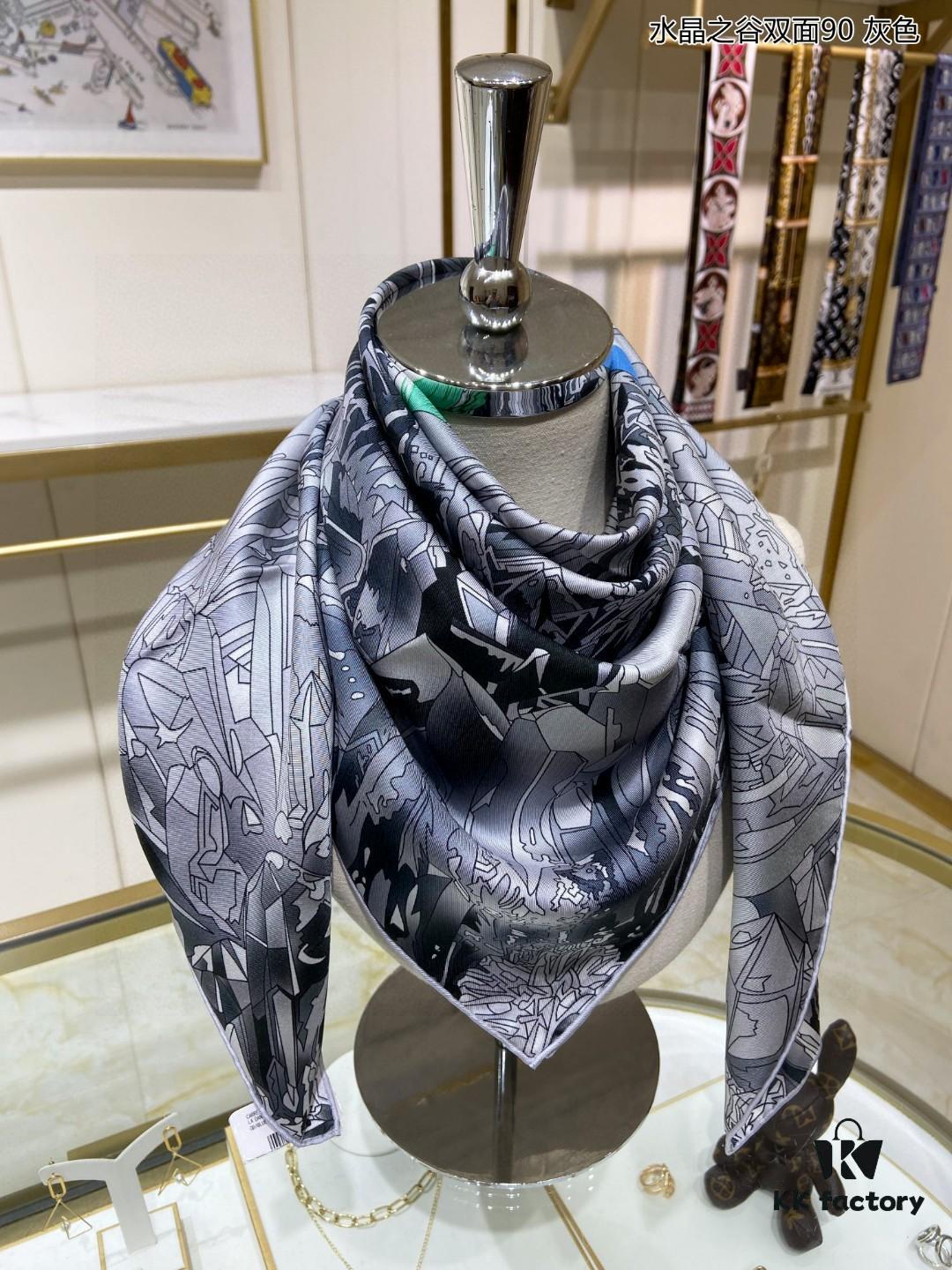 Luxury Custom Crystal Valley Double-Sided 90 Pure Silk Scarf