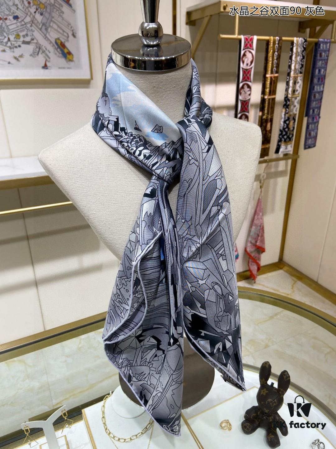 Luxury Custom Crystal Valley Double-Sided 90 Pure Silk Scarf