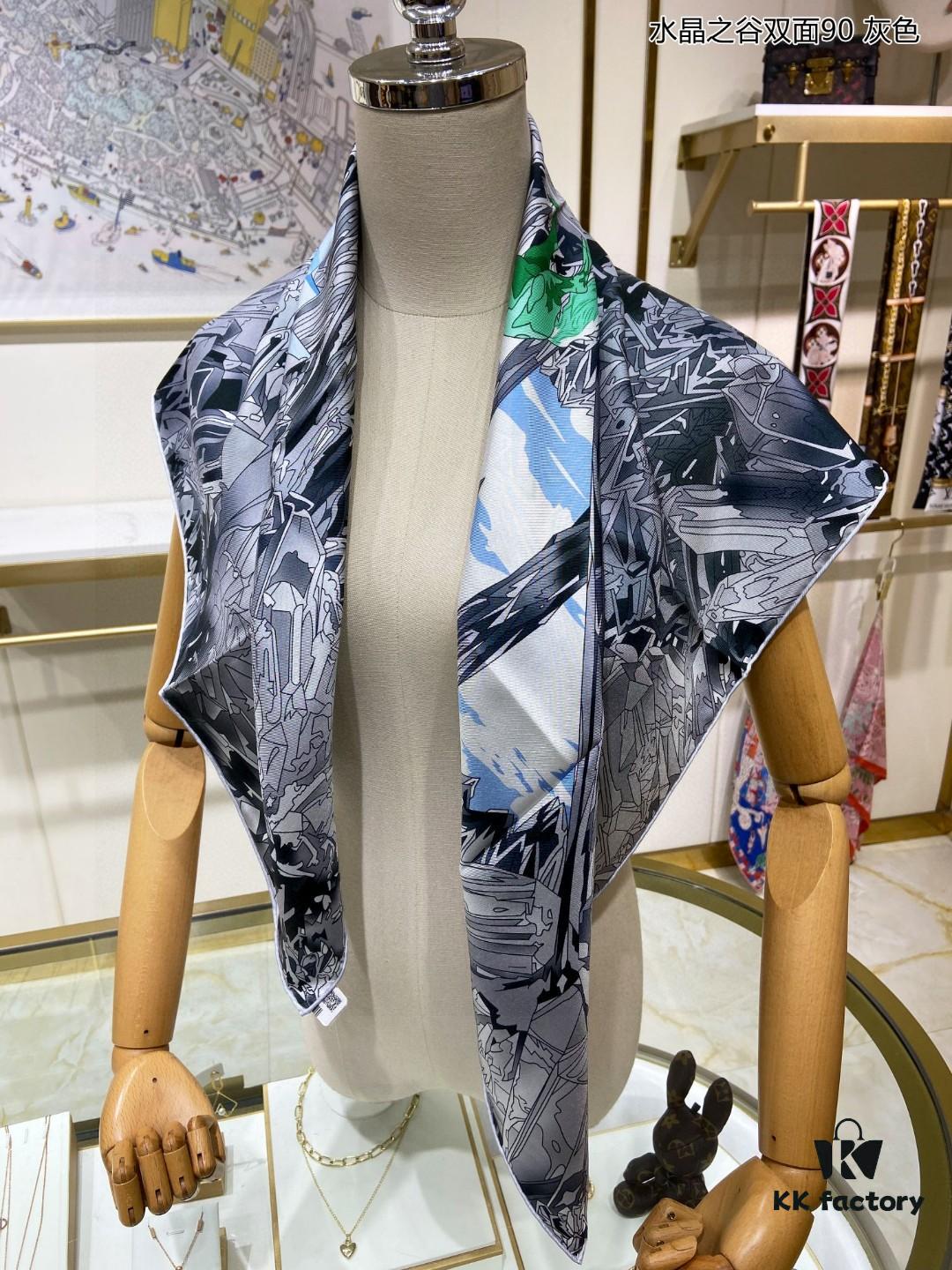 Luxury Custom Crystal Valley Double-Sided 90 Pure Silk Scarf