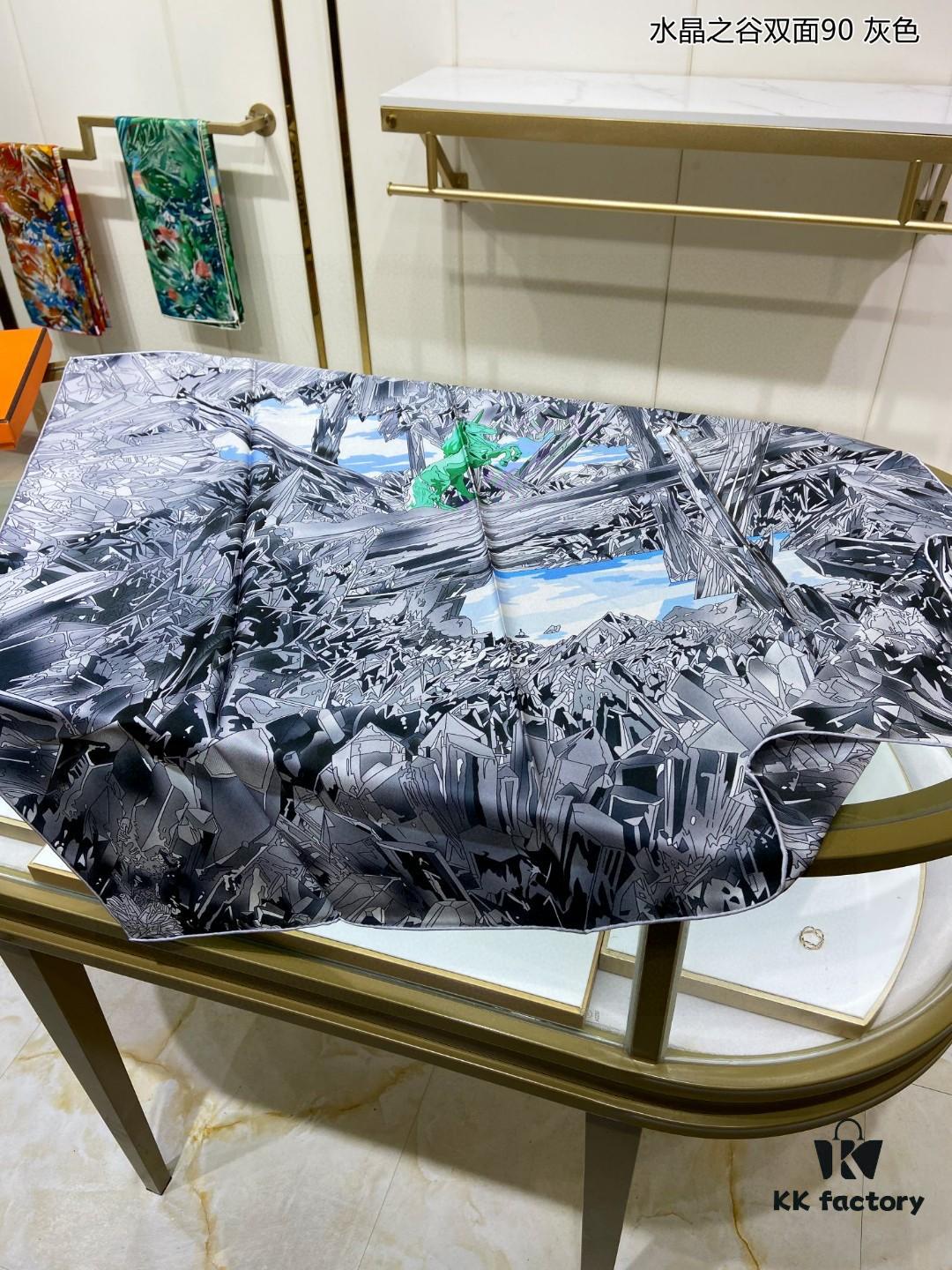 Luxury Custom Crystal Valley Double-Sided 90 Pure Silk Scarf