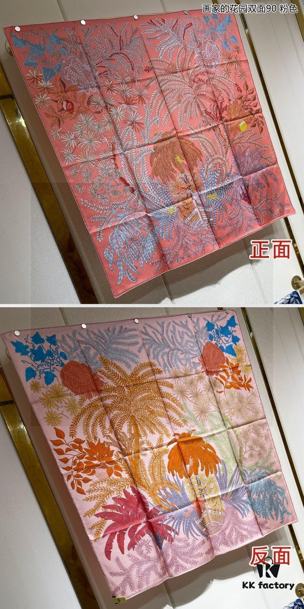 Luxury Custom 'Artist's Garden Double-Sided 90' Silk Scarf, 100% Premium 18 Momme Twill Silk, 90cm x 90cm