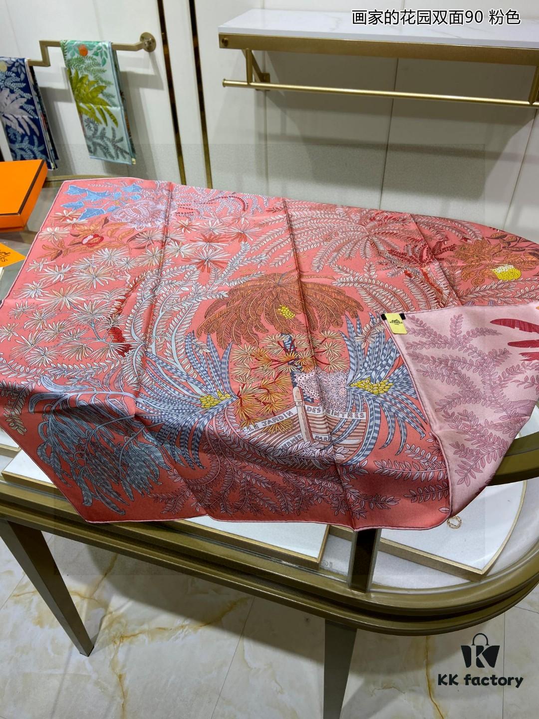 Luxury Custom 'Artist's Garden Double-Sided 90' Silk Scarf, 100% Premium 18 Momme Twill Silk, 90cm x 90cm