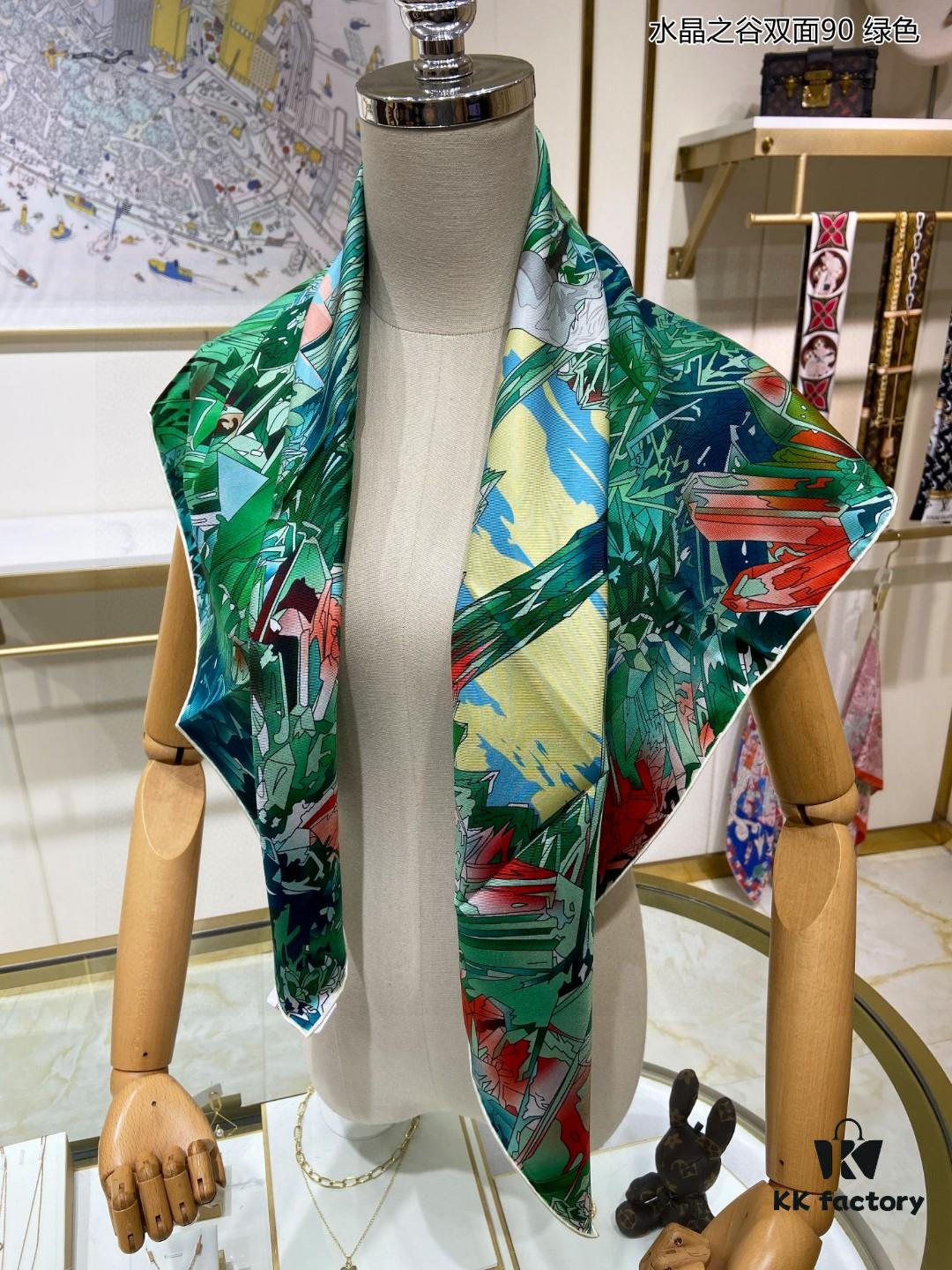Luxury Custom Crystal Valley Double-Sided 90 Silk Scarf