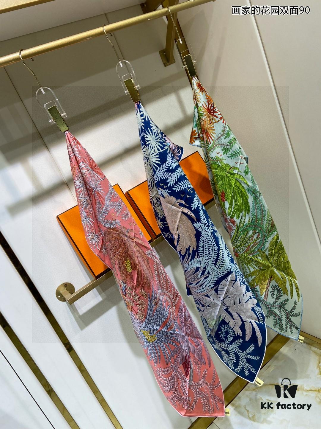 Luxury Custom 'Artist's Garden Double-Sided 90' Silk Scarf, 100% Premium 18 Momme Double-Faced Twill Silk, 90cm x 90cm