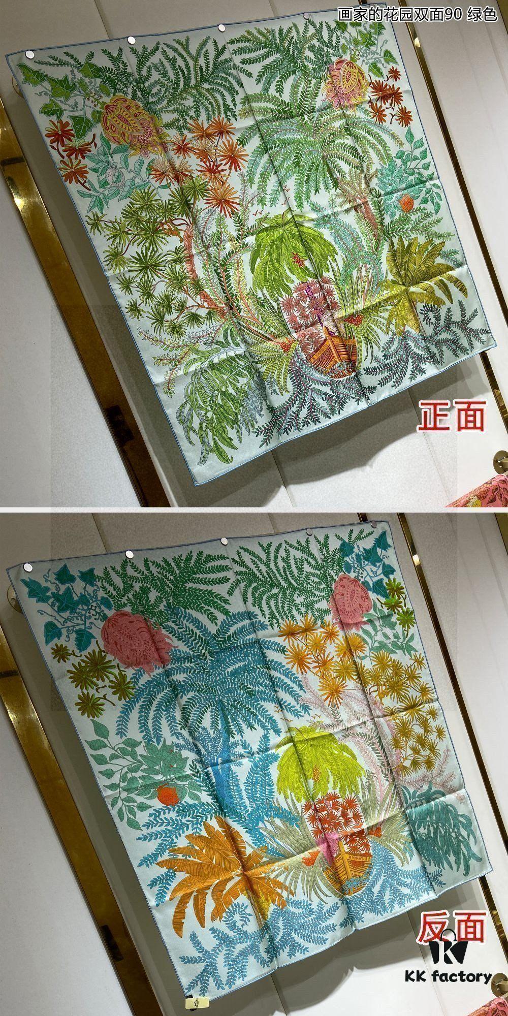 Luxury Custom 'Artist's Garden Double-Sided 90' Silk Scarf, 100% Premium 18 Momme Double-Faced Twill Silk, 90cm x 90cm