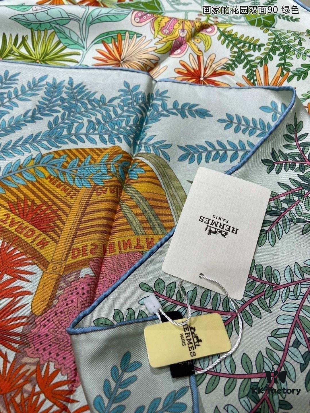 Luxury Custom 'Artist's Garden Double-Sided 90' Silk Scarf, 100% Premium 18 Momme Double-Faced Twill Silk, 90cm x 90cm