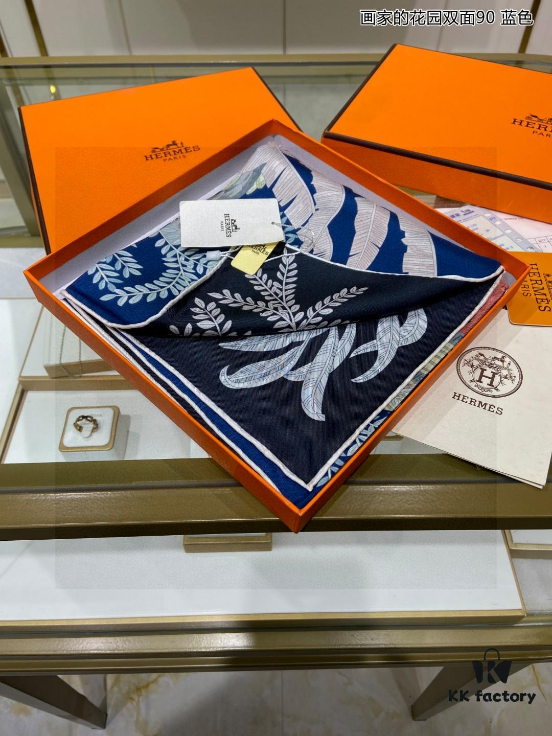 Luxury Custom 'Painter's Garden Double-Sided 90' Silk Scarf, 100% Premium 18 Momme Twill Silk, 90cm x 90cm