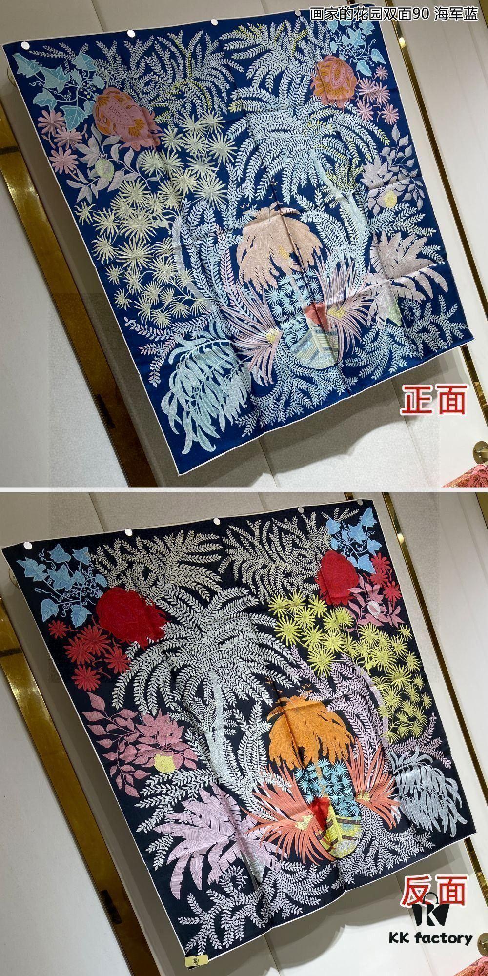 Luxury Custom 'Painter's Garden Double-Sided 90' Silk Scarf, 100% Premium 18 Momme Twill Silk, 90cm x 90cm